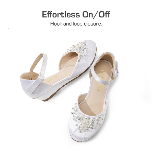 Girls Pearl Low Wedge Shoes - WHITE - 4
